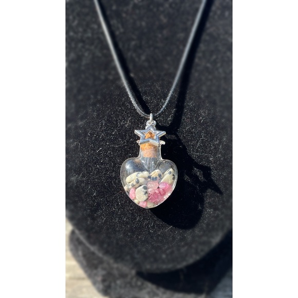 Dalmatian Jasper & Pink Tourmaline Hand Crafted Necklace Crystal Pendant - Picture 1 of 3